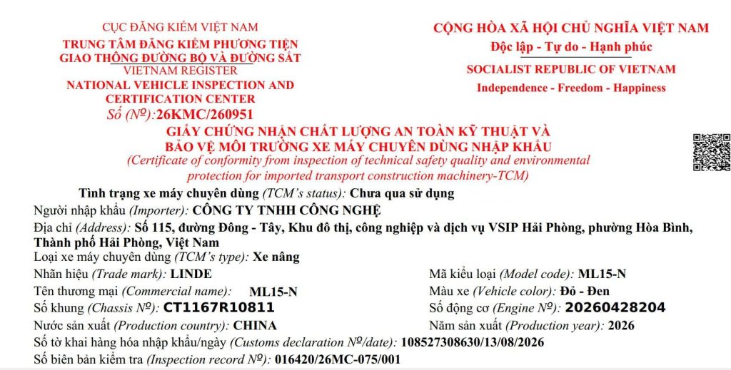 Kết quả đăng kiểm xe nâng điện